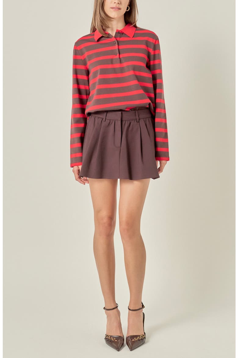 Striped Long Sleeve Polo Knit Top, Alternate, color, BROWN/ RED