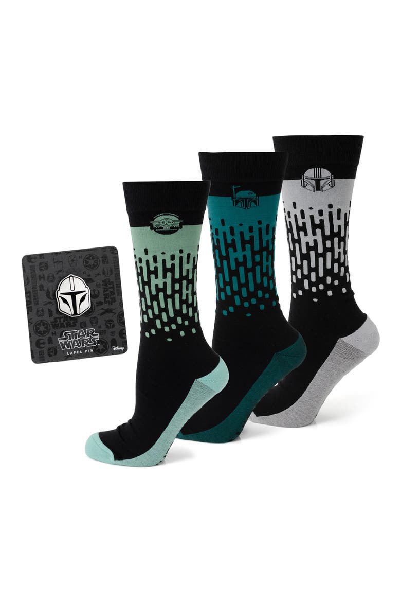 x Disney Mandalorian Assorted 3-Pack Cotton Blend Dress Socks & Lapel Pin Gift Box Set, Main, color, BLACK