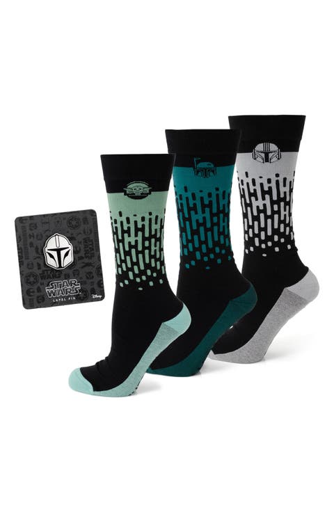 x Disney Mandalorian Assorted 3-Pack Cotton Blend Dress Socks & Lapel Pin Gift Box Set