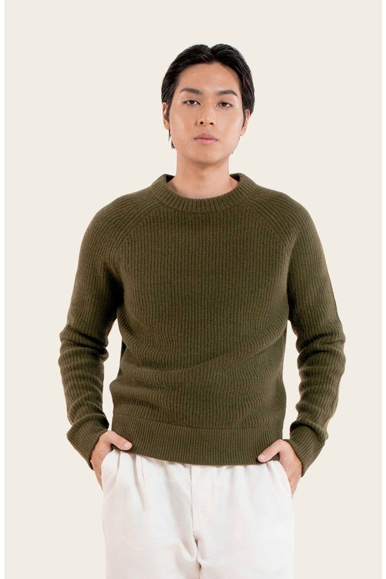 Aidan Chunky Cashmere Crewneck Sweater, Main, color, Olive