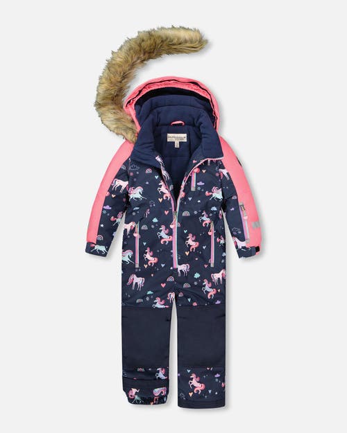 Deux Par Deux One-piece Play Snowsuit Unicorn In Blue