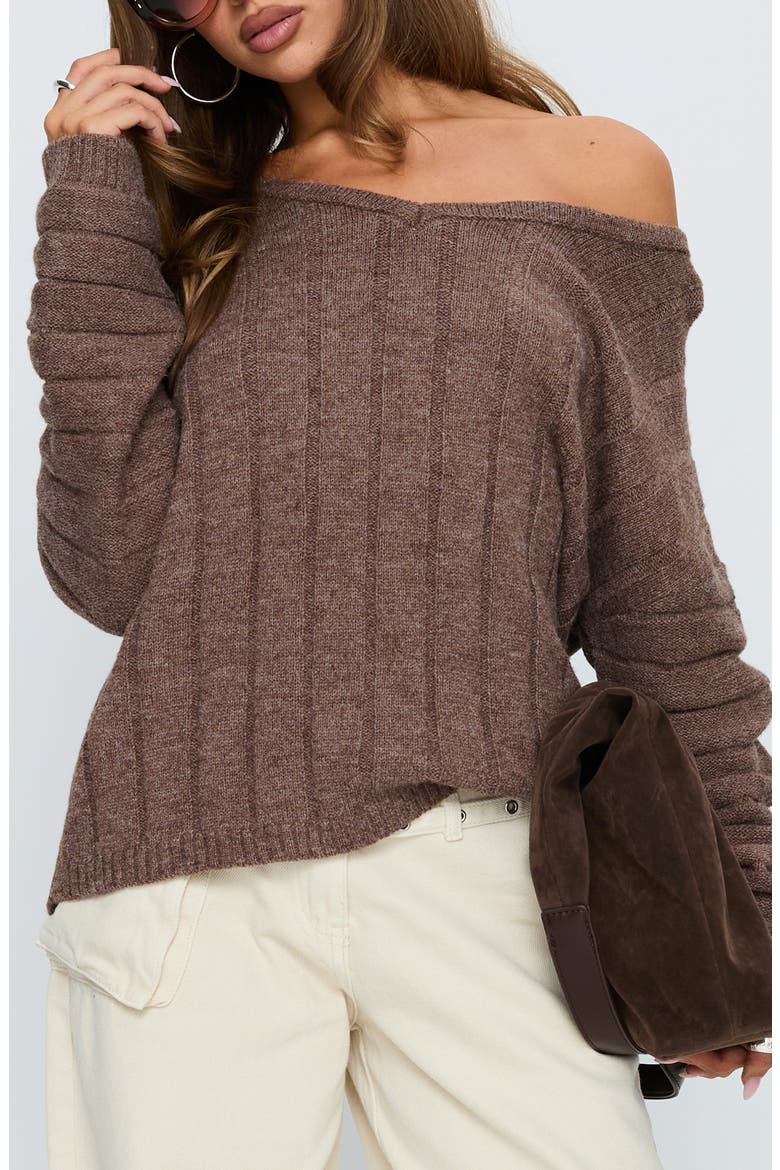 Main Thing One-Shoulder Rib Sweater, Main, color, MOCHA
