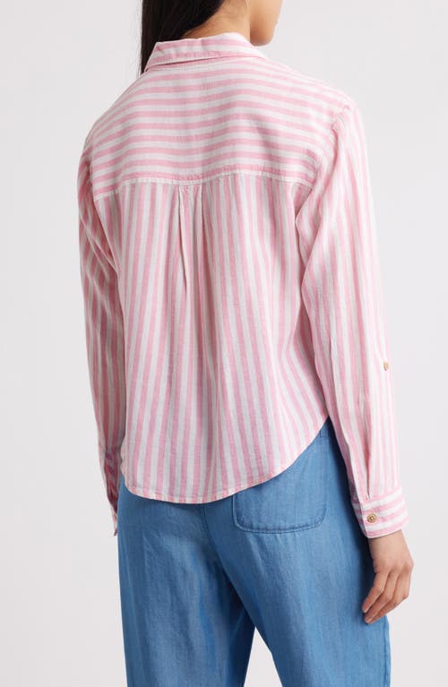 Beachlunchlounge Vivica Stripe Twist Hem Button-up Shirt In Gossamer Pink