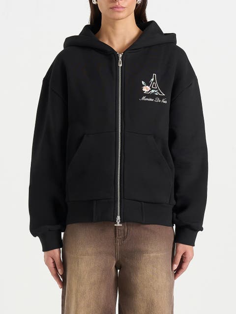 Unisex Floral Eiffel Zip Hoodie