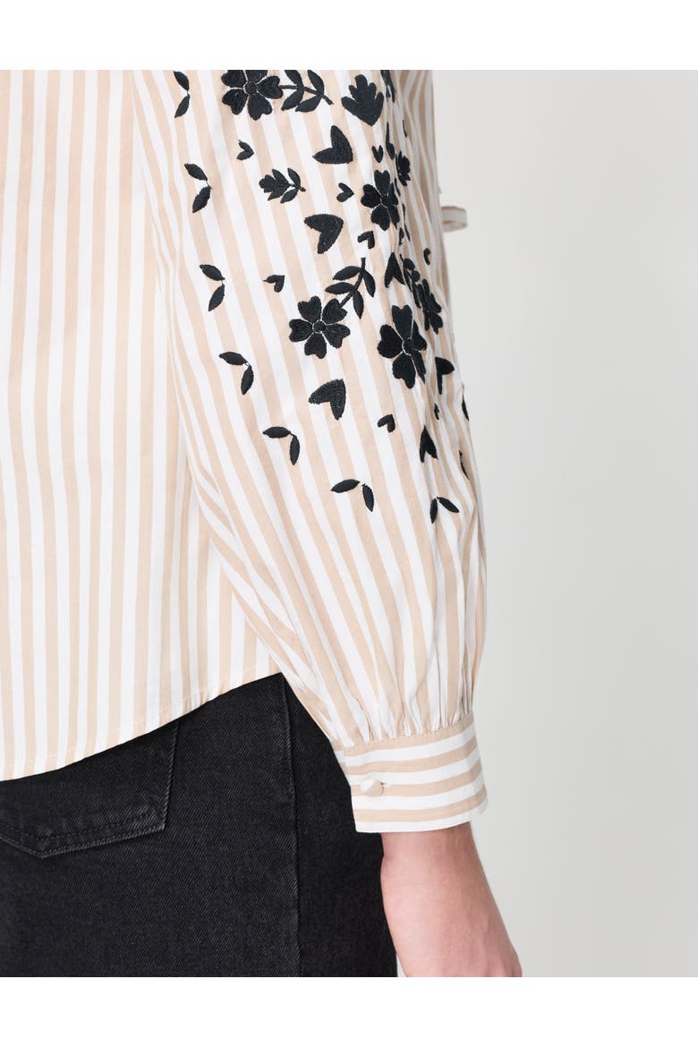 Karlee Cotton Embroidered Tie Front Top, Alternate, color, Neutral Stripe