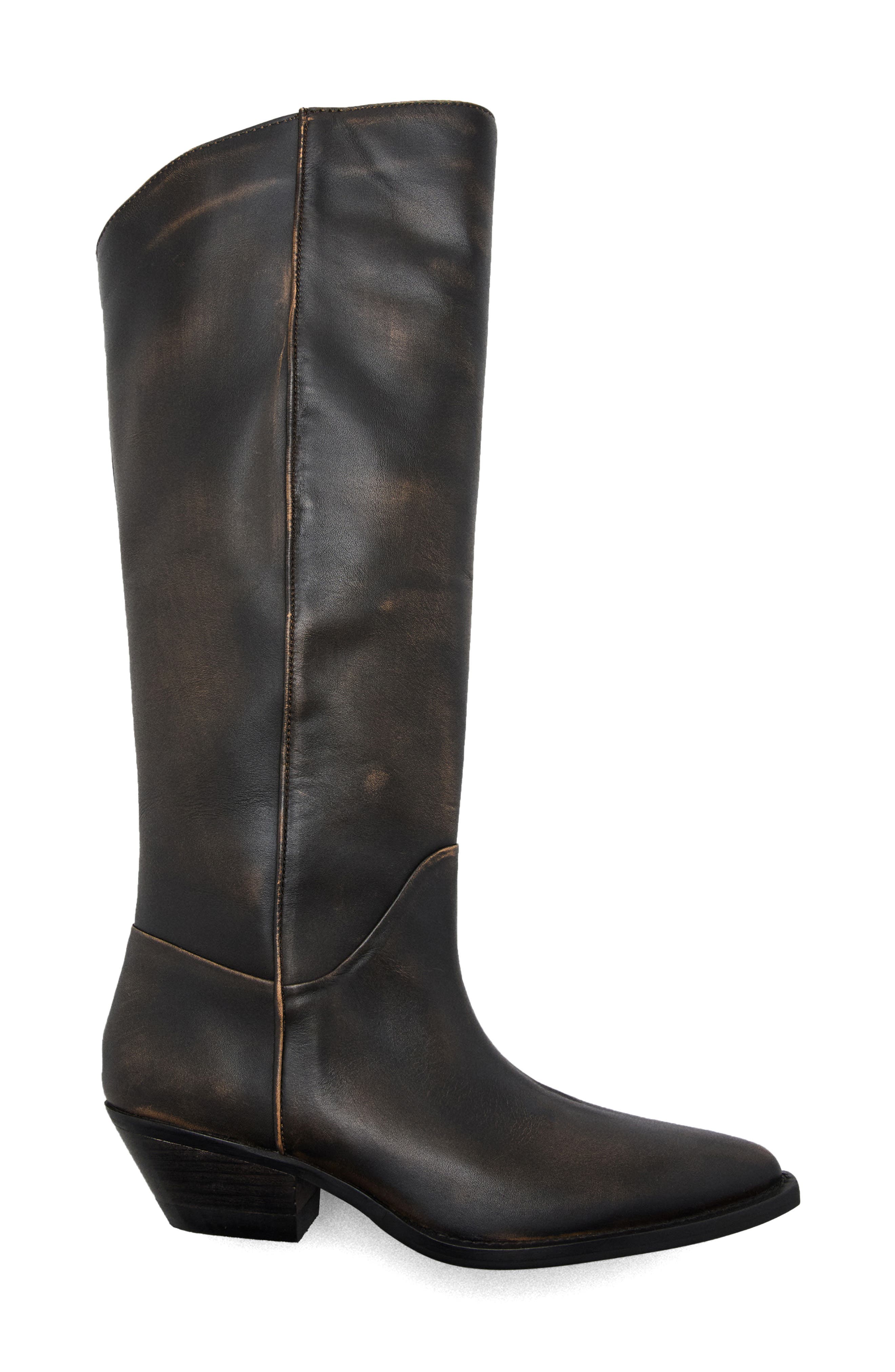 MANGO Worn Look Leather Boot, Alternate, color, Brown