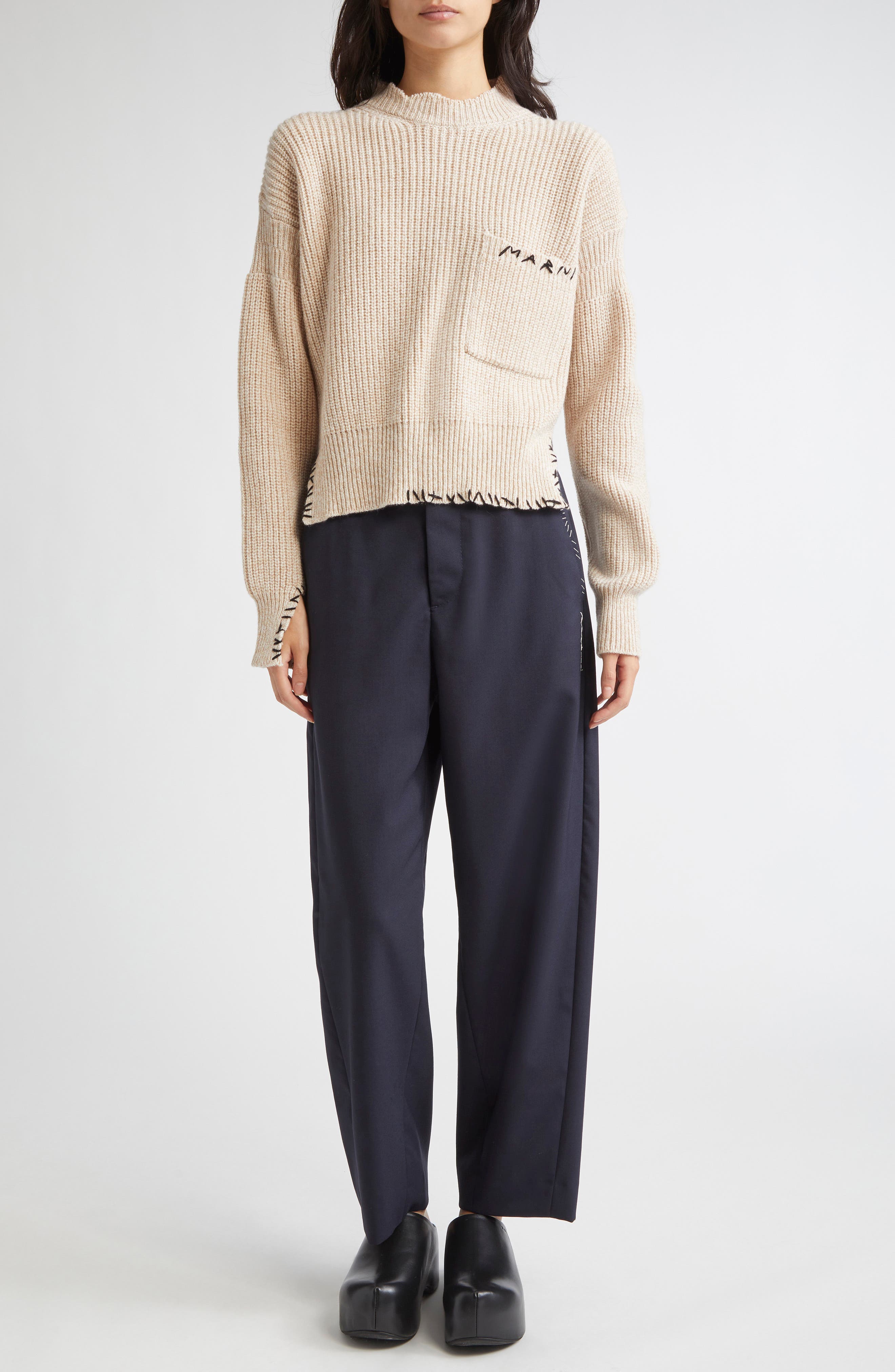 Elastic Waist Wool Straight Leg Trousers - image 2