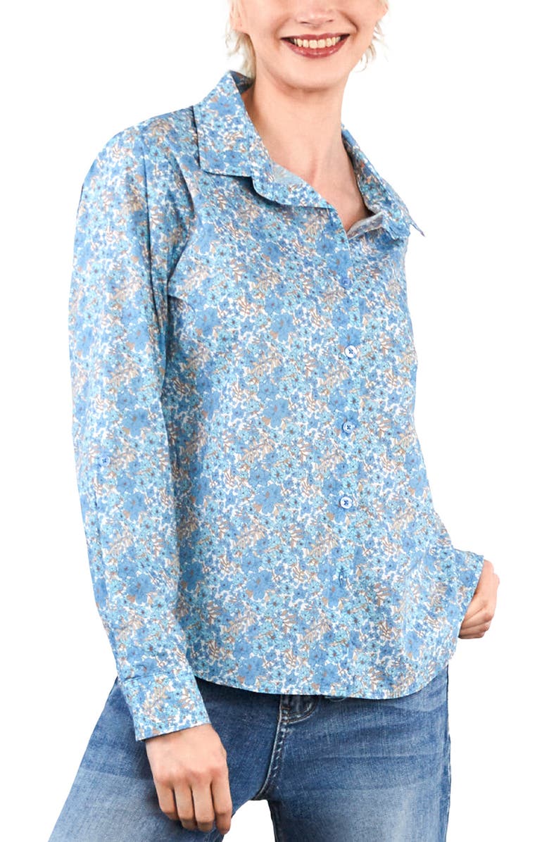 Billy T Floral Print Roll Tab Shirt, Main, color, Cool Bloom