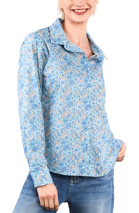 Floral Print Roll Tab Shirt