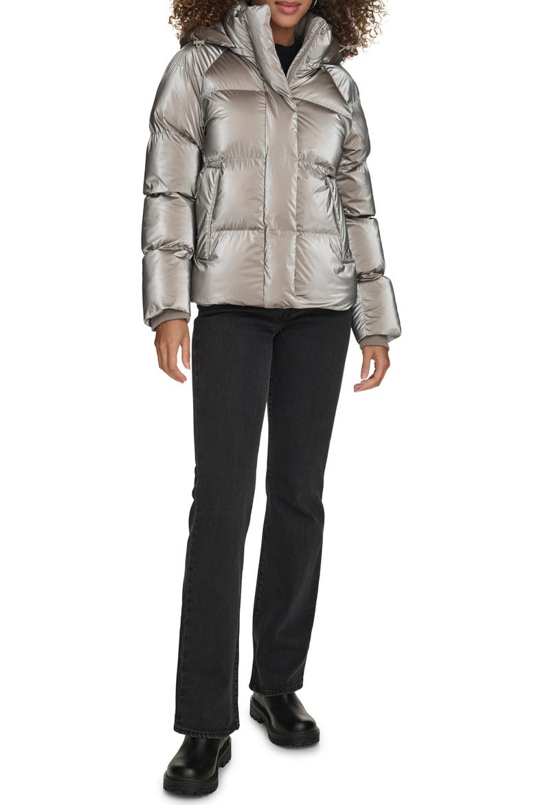 Hooded Quilted Puffer Jacket, Alternate, color, SILVER