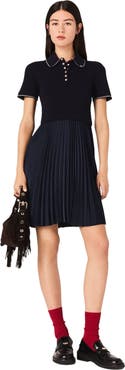 maje Mini pleated polo collar dress