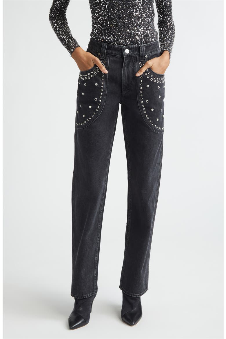 Silka Studded Straight Leg Jeans, Main, color, FADED BLACK