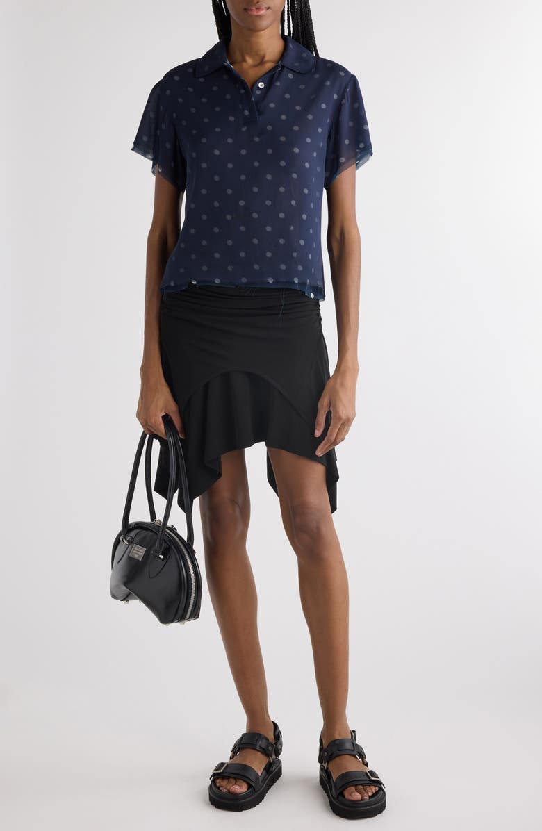 Acne Studios Takota Polka Dot Georgette Polo, Alternate, color, Navy/ White