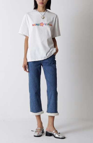 Sandy Liang Moni Faux Fur Trim Jeans | Nordstrom