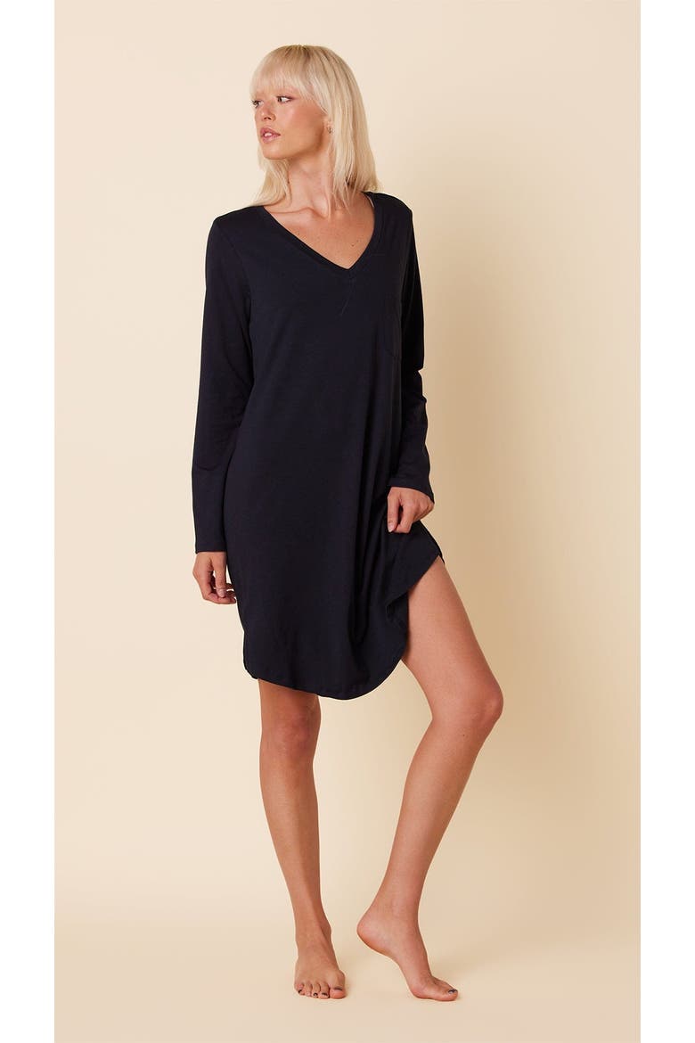 Pima Knit Long-Sleeved Sleep Shirt, Main, color, Classic Midnight