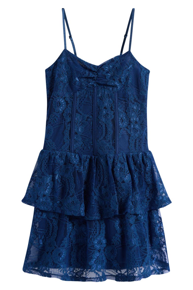 Kids' Drop Waist Ruffle Lace Dress, Main, color, CHAMBRAY