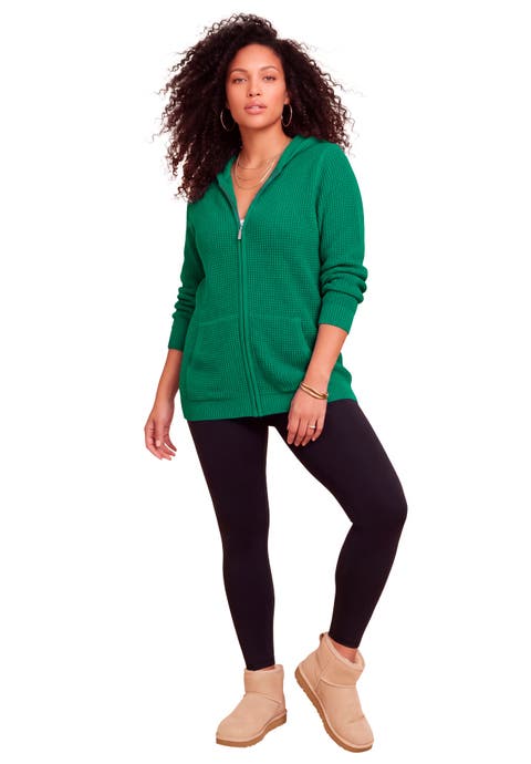Plus Size Waffle Knit Zip Front Relaxed Hoodie (plus)