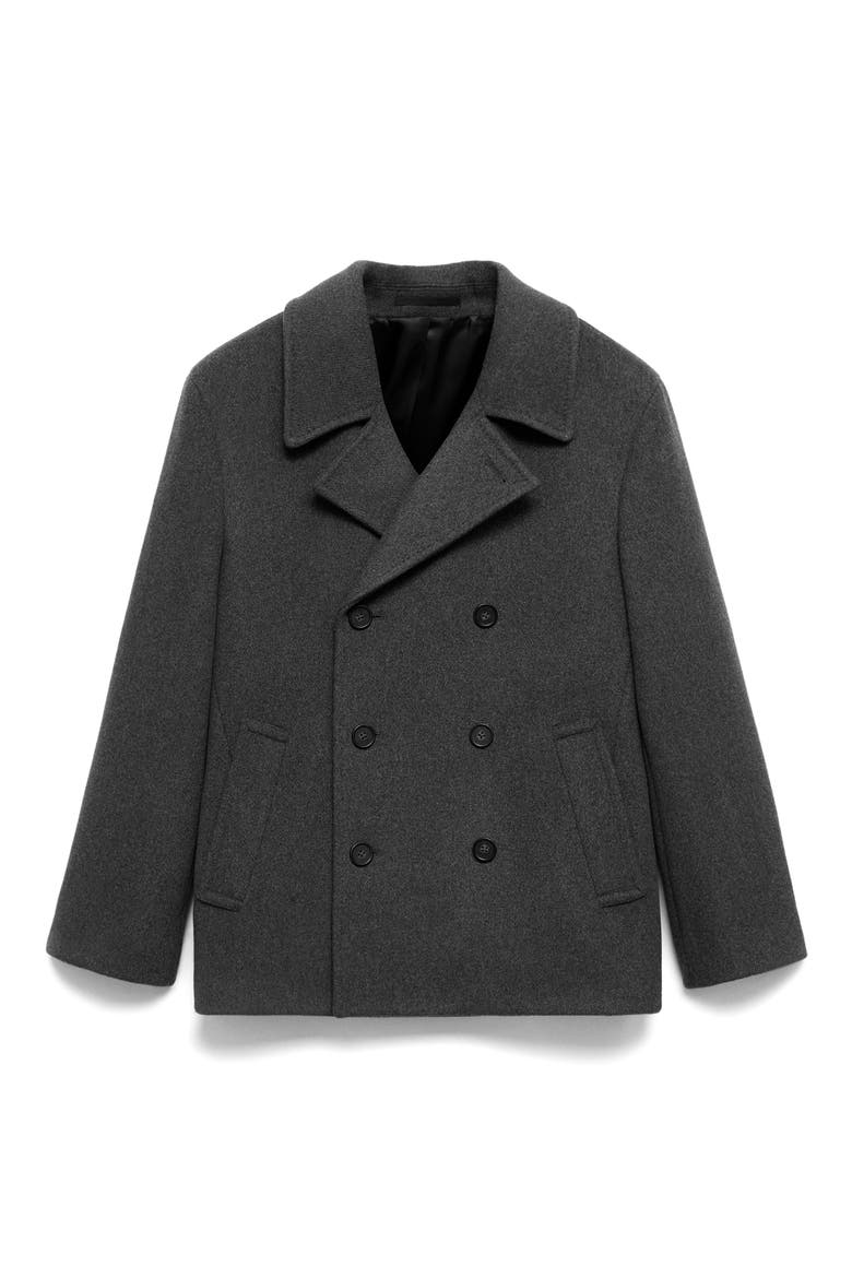 Wool Blend Double Breasted Peacoat, Alternate, color, GREY