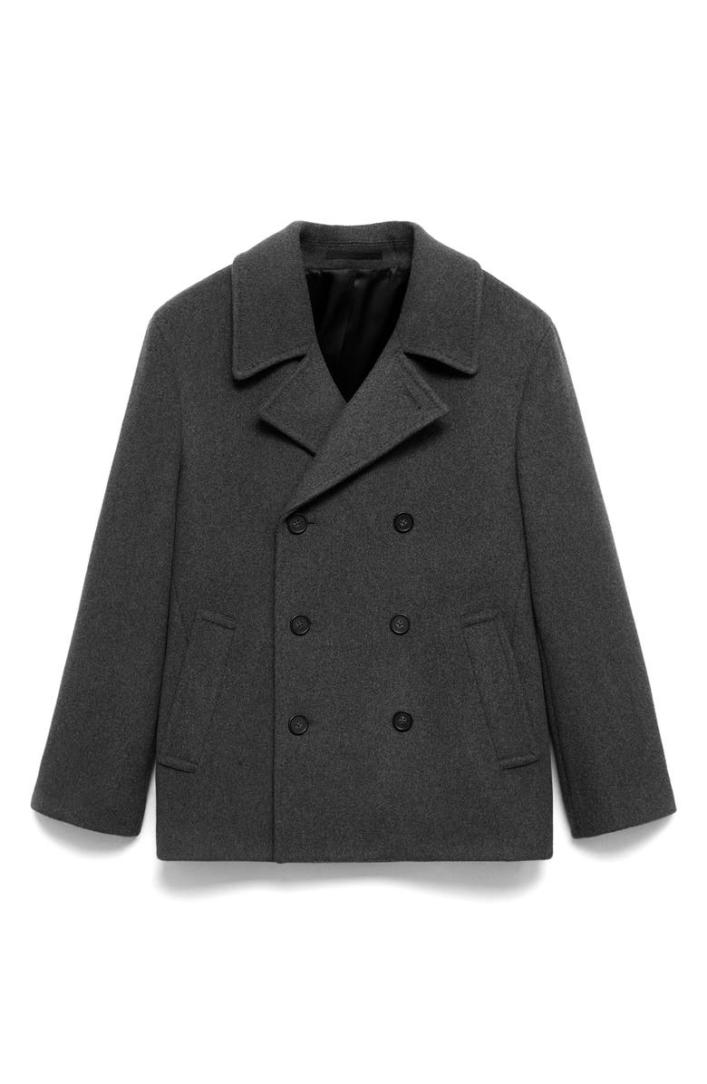 MANGO Wool Blend Double Breasted Peacoat, Alternate, color, Grey