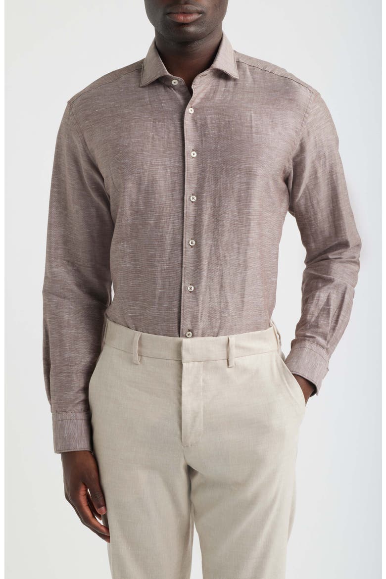 Modern Fit Cotton & Linen Dress Shirt, Main, color, BROWN