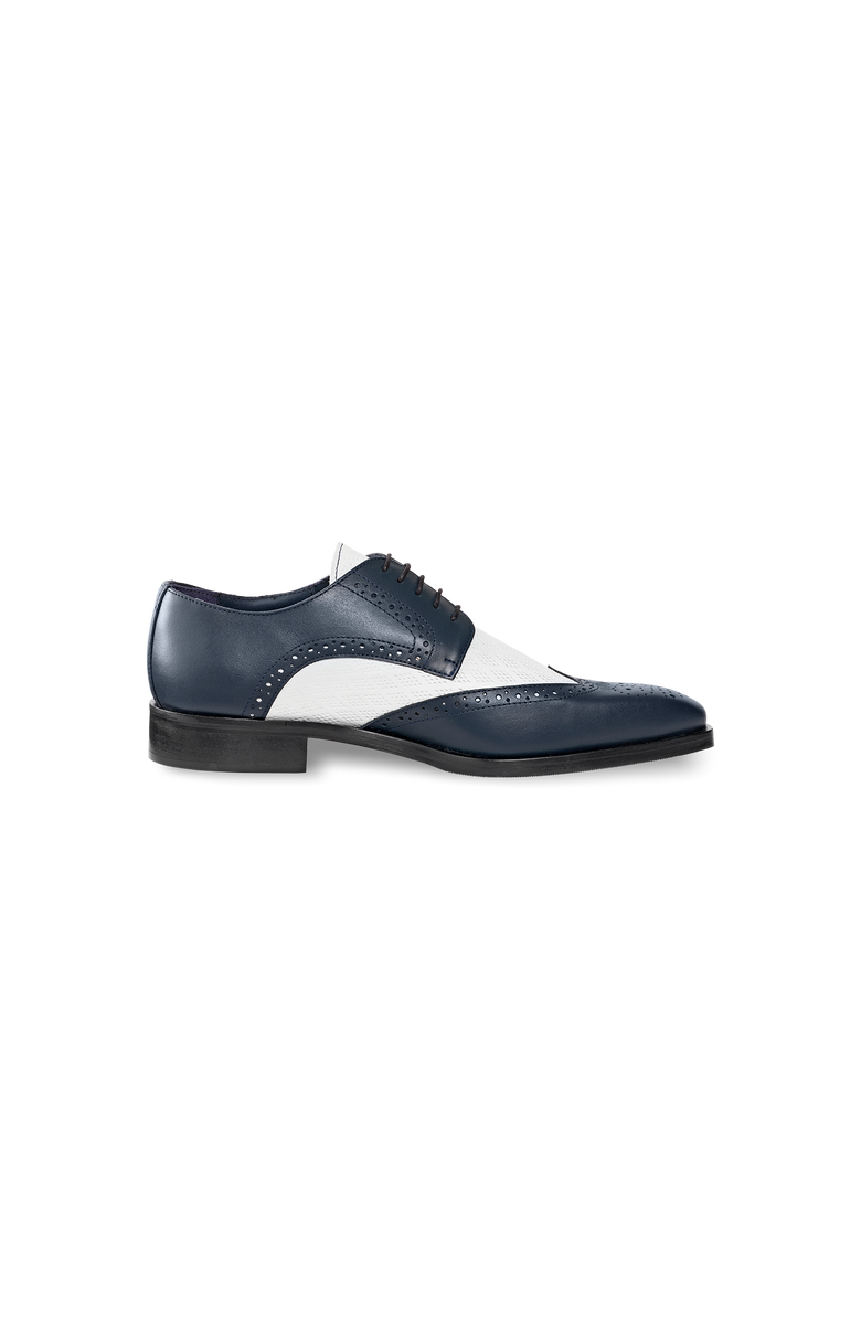 Paul Fredrick Leather Wing Tip Derby Shoes, Alternate, color, Navy/White