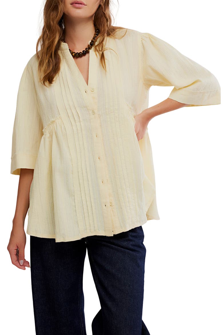 Willow Pintuck Cotton Button-Up Shirt, Main, color, PERFECT FLAN