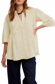 Free People Willow Pintuck Cotton Button-Up Shirt