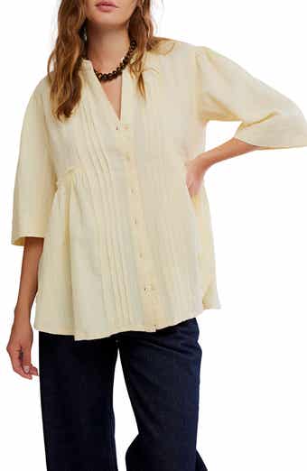 Free People Willow Pintuck Cotton Button-Up Shirt