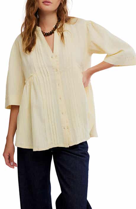 Free People Willow Pintuck Cotton Button-Up Shirt
