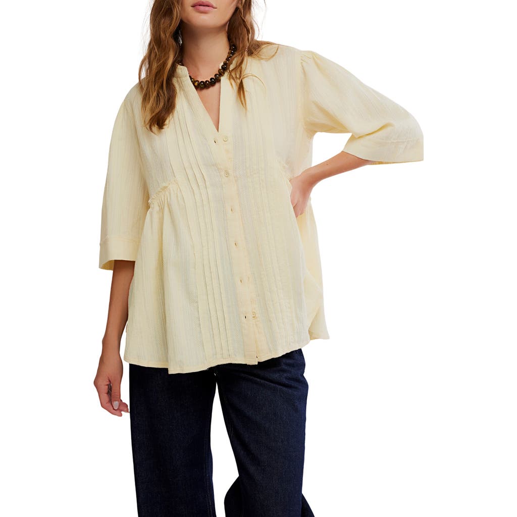 Free People Willow Pintuck Cotton Button-up Shirt In Neutral