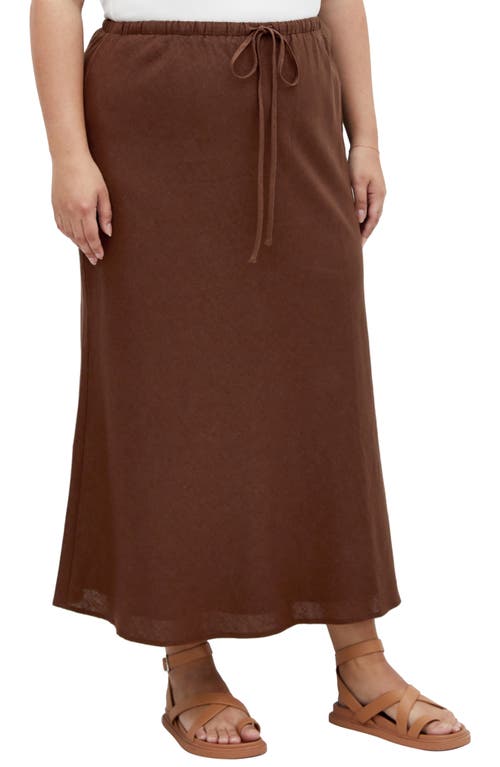 Shop City Chic Vivien Linen Blend Drawstring Skirt In Chocolate
