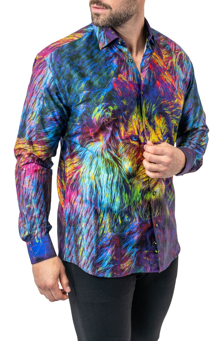 Maceoo Fibonacci Liontrip 20 Multi Contemporary Fit Button-Up Shirt, Alternate, color, Blue