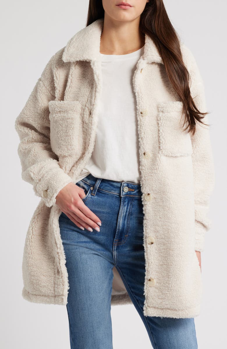 Thread & Supply Plaid Fleece Shirt Jacket, Main, color, White Alyssum