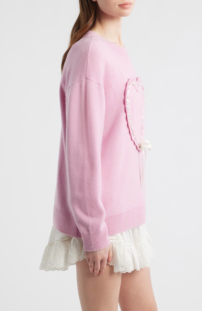 LoveShackFancy Juna Heart Bow Wool & Cashmere Sweater, Alternate, color, Gumball