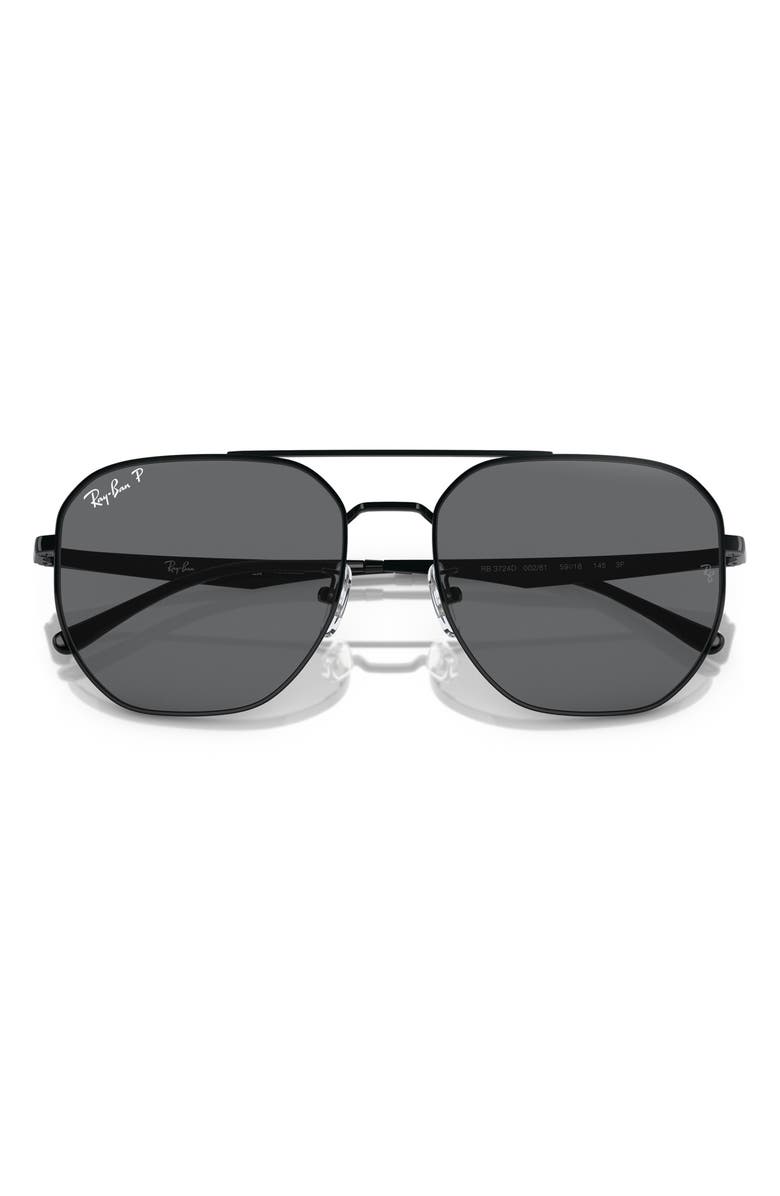 Ray-Ban 59mm Polarized Irregular Sunglasses, Alternate, color, Black / Dark Grey Polar