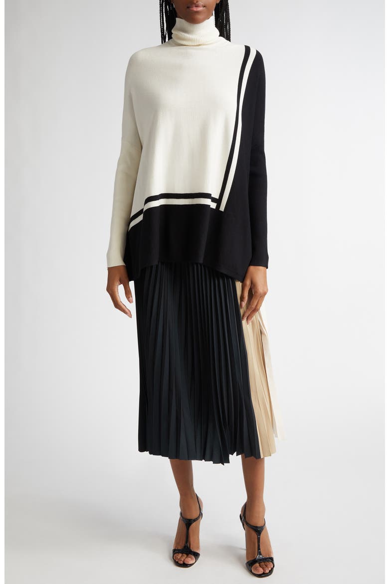 Sophia Pattern Turtleneck Sweater, Alternate, color, CREAM/BLACK