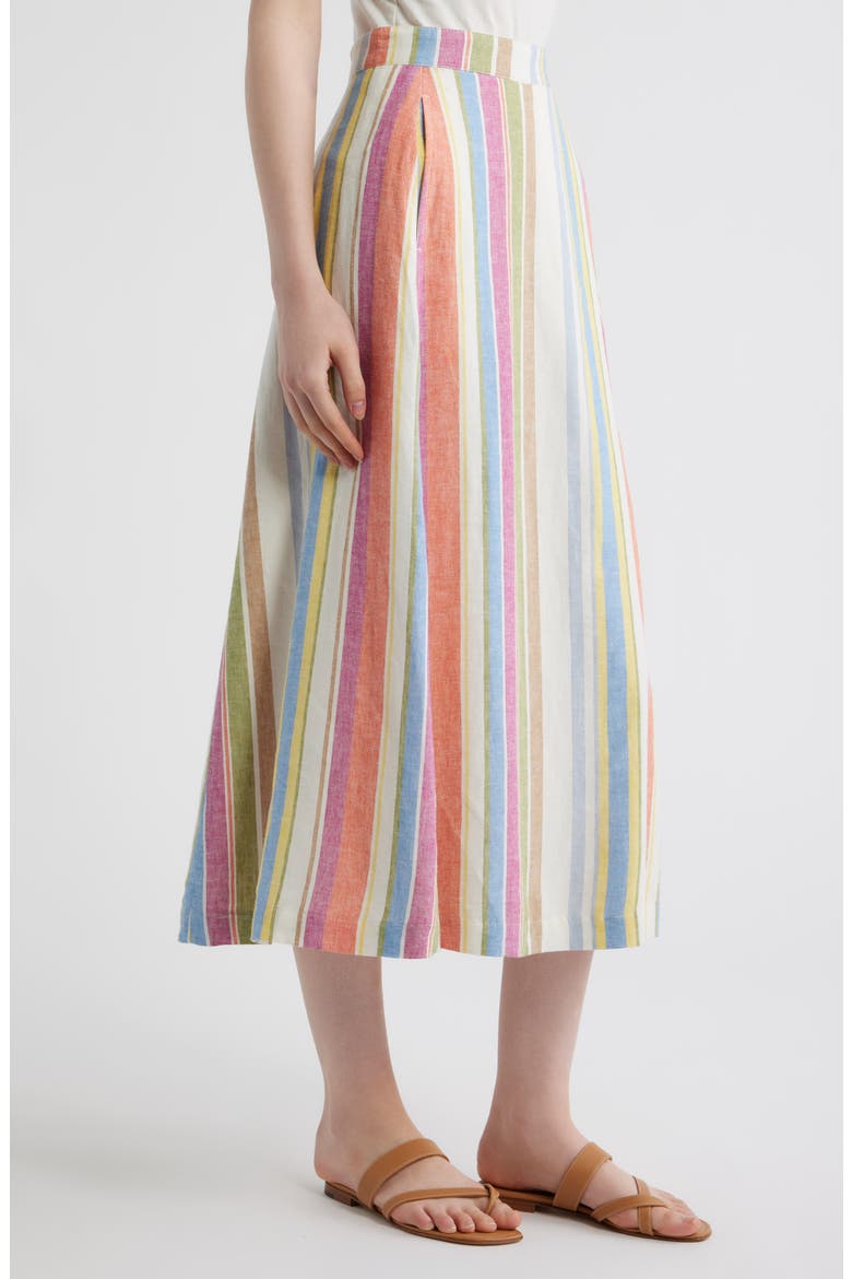 Stripe Linen Blend Midi Skirt, Alternate, color, IVORY MULTI STRIPE