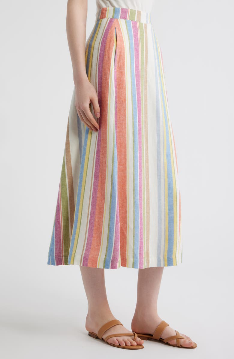 Pendleton Stripe Linen Blend Midi Skirt, Alternate, color, Ivory Multi Stripe