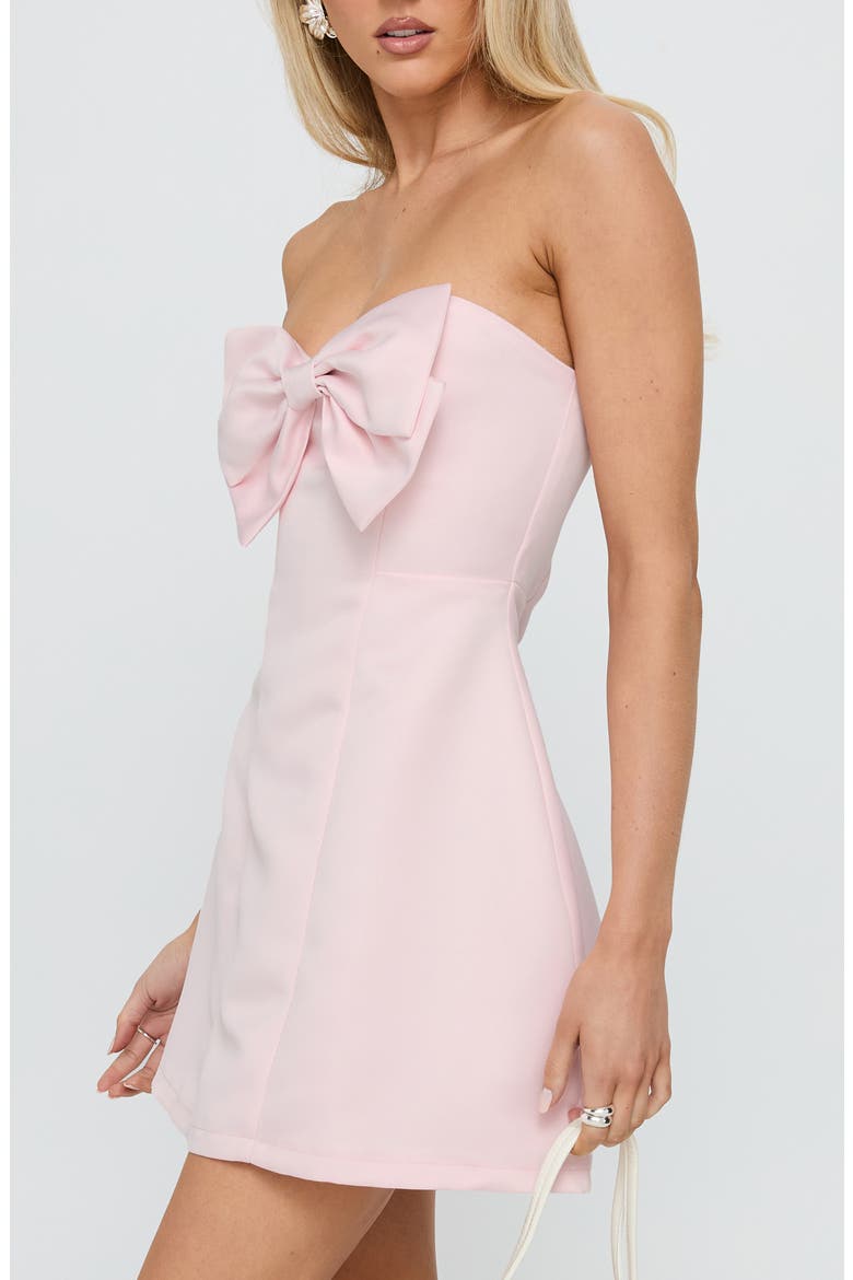 Genevie Bow Strapless Minidress, Alternate, color, LIGHT PINK