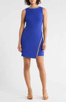 Vince Camuto Crystal Embellished Asymmetric Scuba Knit Crepe Sheath Dress