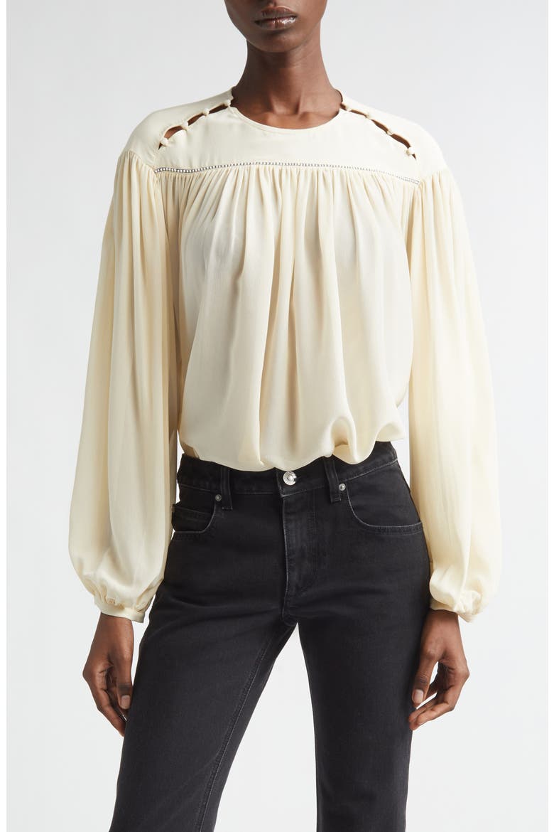 Nuna Beaded Silk Georgette Top, Main, color, ECRU