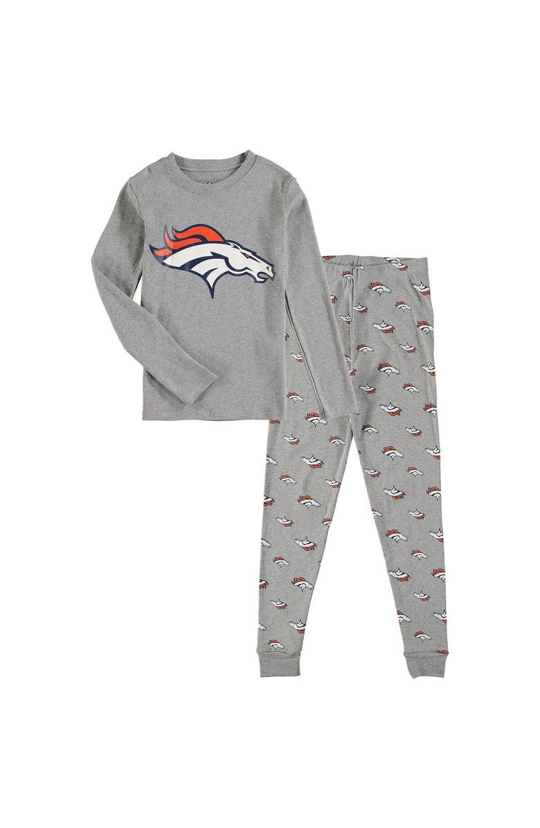 Outerstuff Youth Heathered Gray Denver Broncos Long Sleeve T-Shirt & Pants Sleep Set, Main, color, 