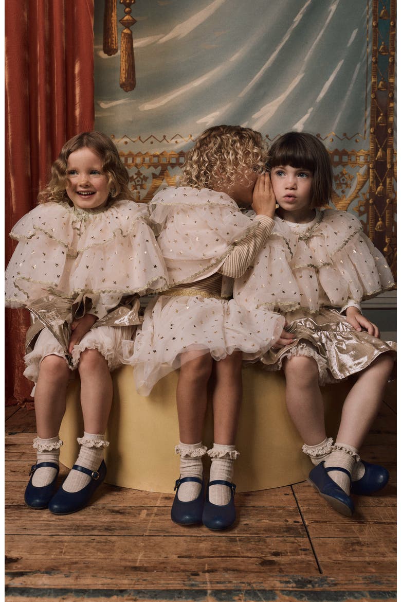 Kids' Metallic Stripe Tulle Skirt Dress, Alternate, color, SOFT IVORY/ GOLD CONFETTI