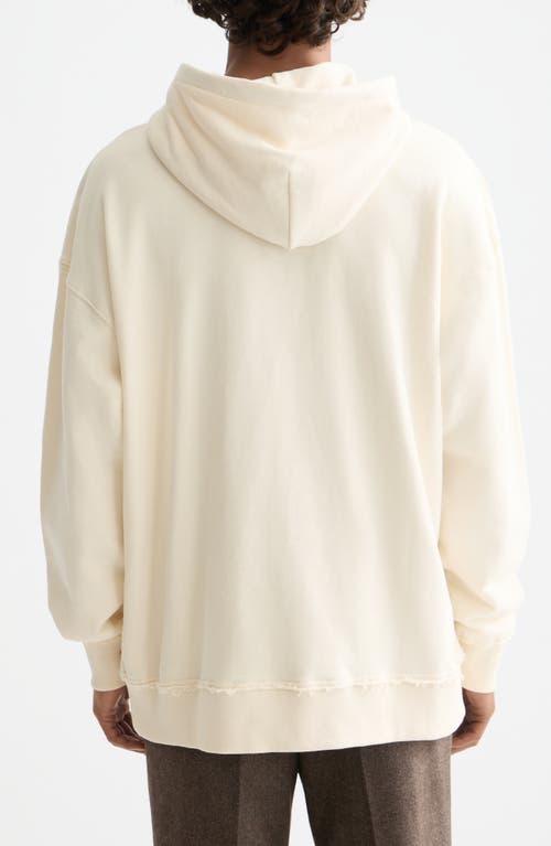 Scotch & Soda Loose Fit Embroidered Cotton Fleece Hoodie In Neutral