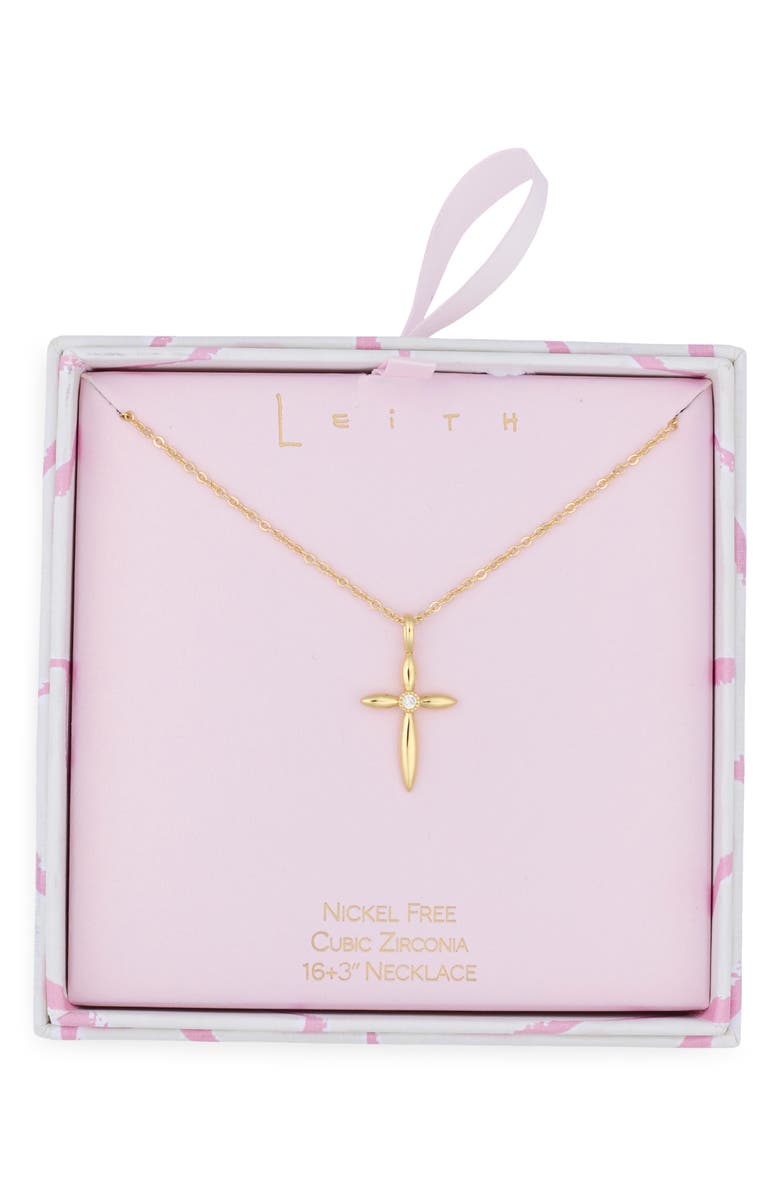 Leith Cross Pendant Necklace, Main, color, Clear- Gold