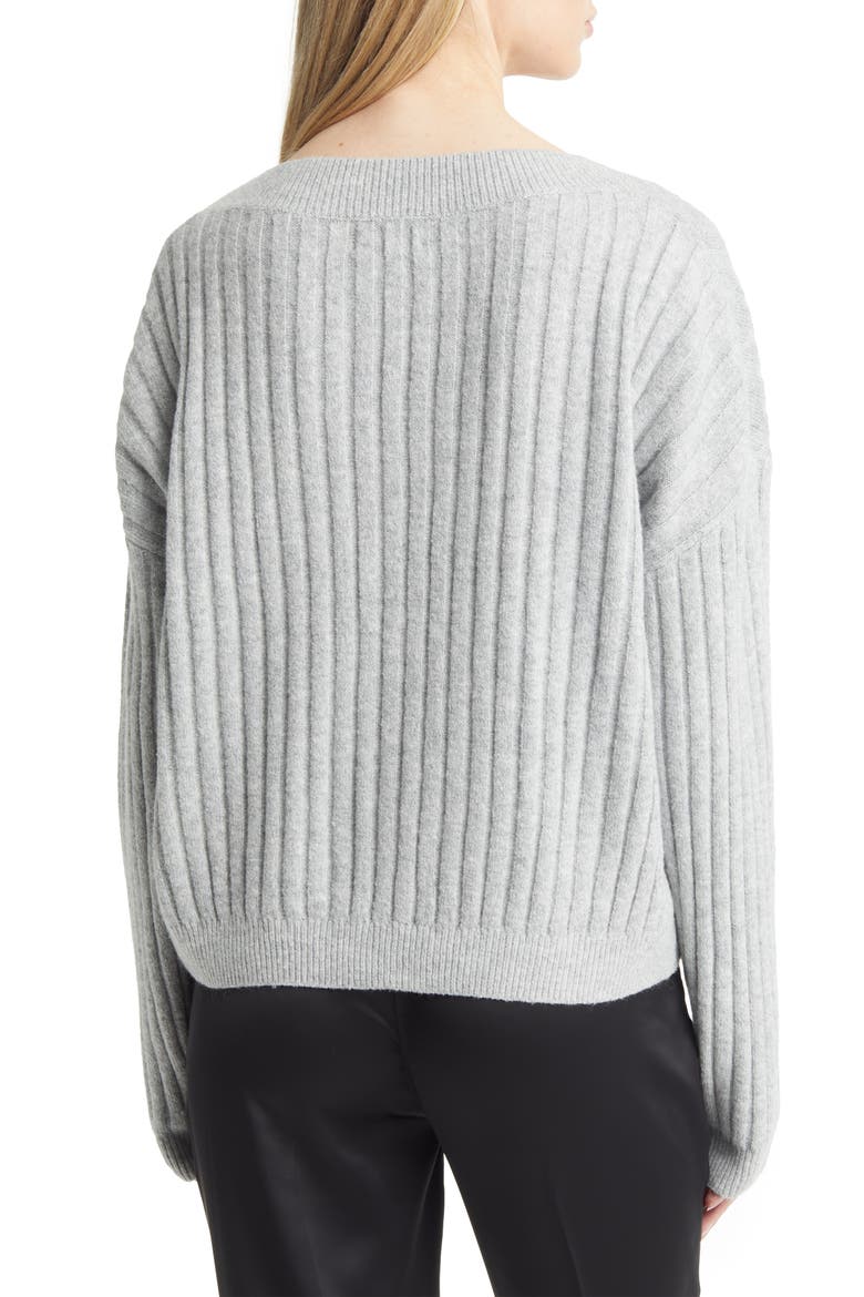 V-Neck Rib Sweater, Alternate, color, GREY HEATHER