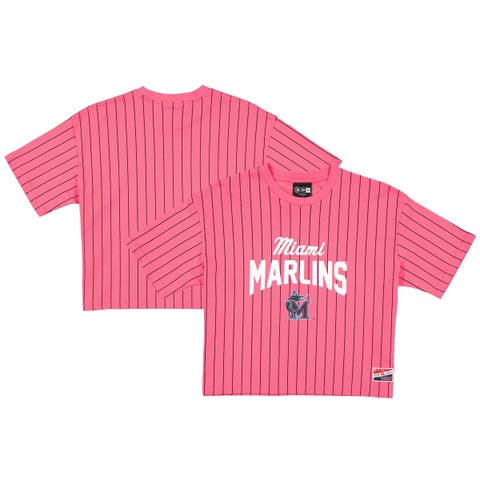 Women's New Era Pink Miami Marlins 2025 City Connect Pinstripe T-Shirt