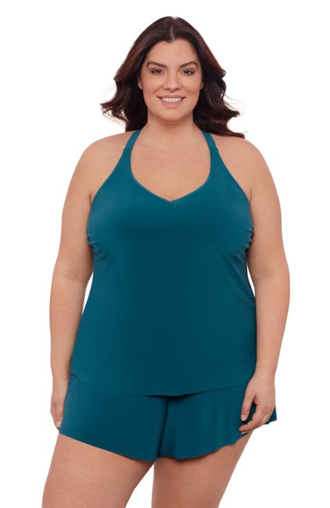 Plus Size Supportive Y-Back Full Coverage Tankini Swimsuit Top