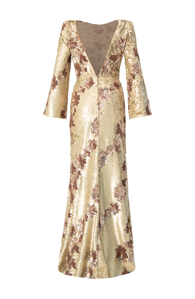 IVONNE Floral Sequin Gown with Open Back, Alternate, color, Gold