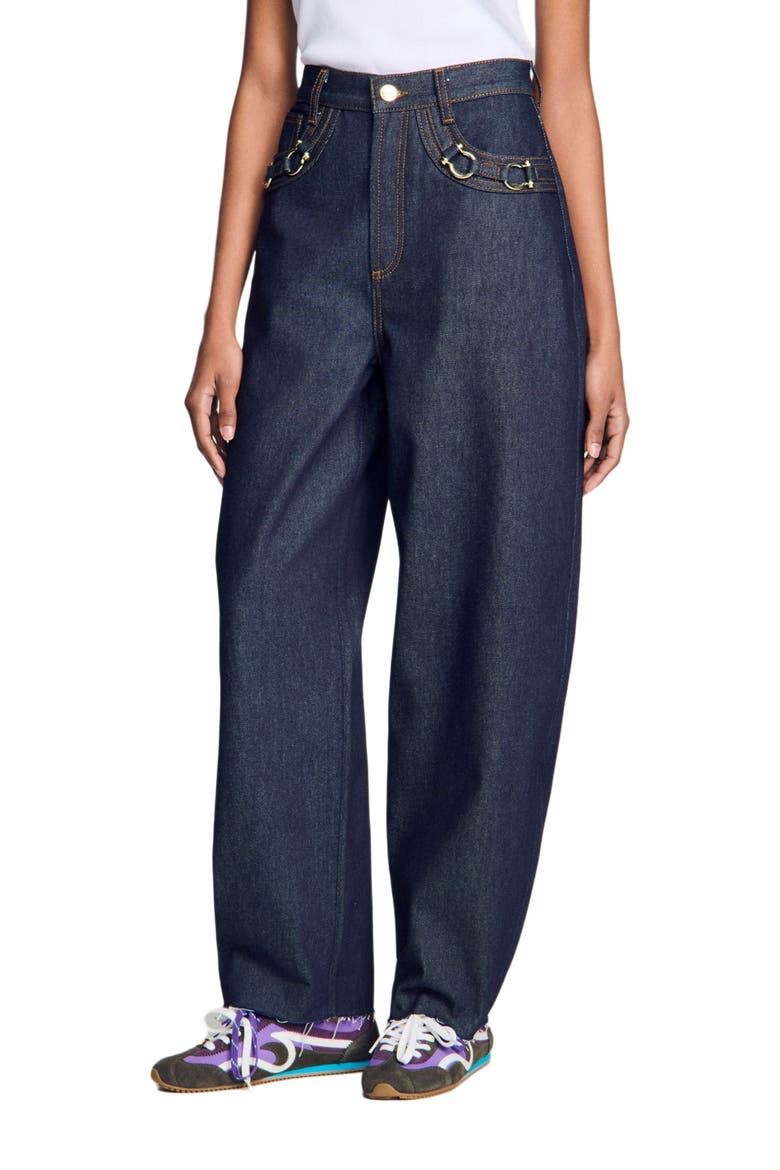 Barrel jeans with metal details, Alternate, color, Blue jean